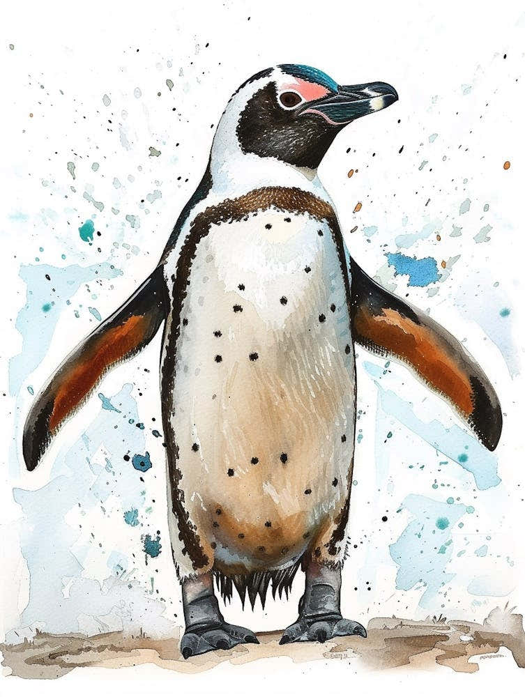 Humboldt Penguin Laurie Island Watercolour Painting 4