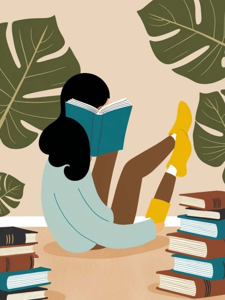 Illustration Of A Girl Reading Books 1