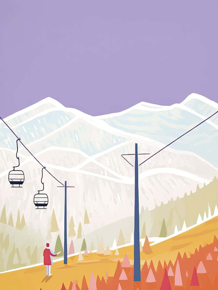 Steamboat Ski Resort   Colorado, Usa, Ski Resort Pastel Colours Illustration 0