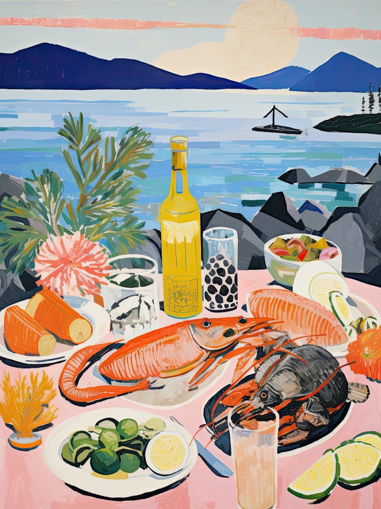 Mediterranean Seafood Lunch Summer Illustration 3
