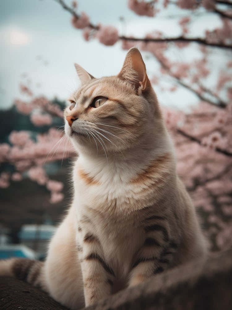 Cat In Cherry Blossoms 9