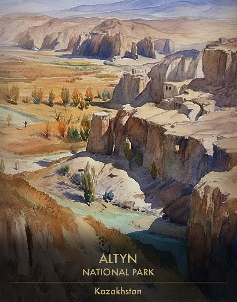 Altyn National Park Kazakhstan Watercolour 1