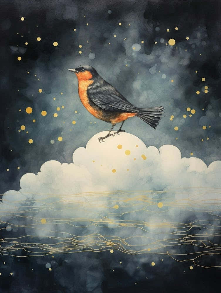 European Robin 2 Gold Detail Painting