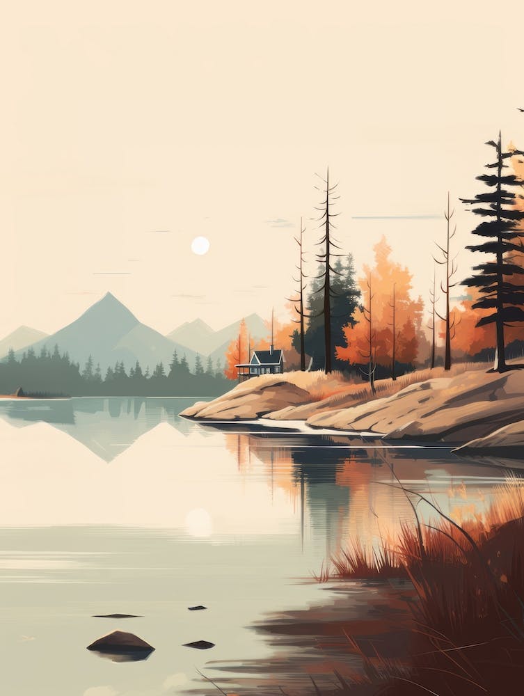 Autumn , Fall, Landscape, Inspired By National Park in the USA, Lake, Great Lakes, Boho, Beach, Minimalist Canvas Print, Travel Poster, Autumn Decor, Fall Decor 2