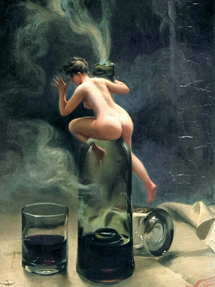 Le Vin Ginguet - Famous Cover Painting by Luis Ricardo Falero, Nude Witchy Sprite Fairy Pagan Gothic Cool 1