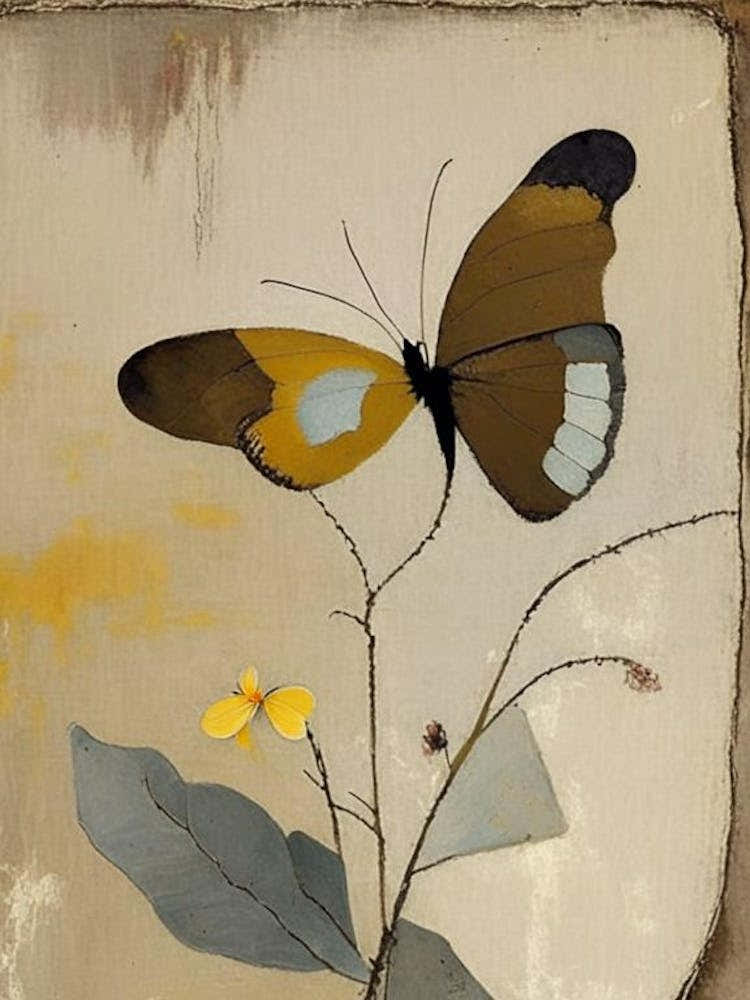 Butterfly And 1, Flowers Symbol Abstract Painting