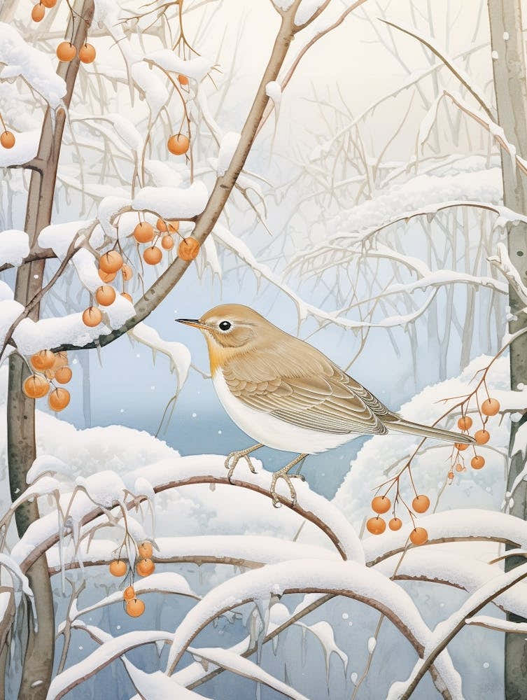 Winter Bird Painting Hermit Thrush 3