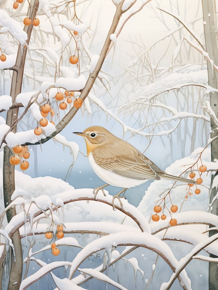 Winter Bird Painting Hermit Thrush 3
