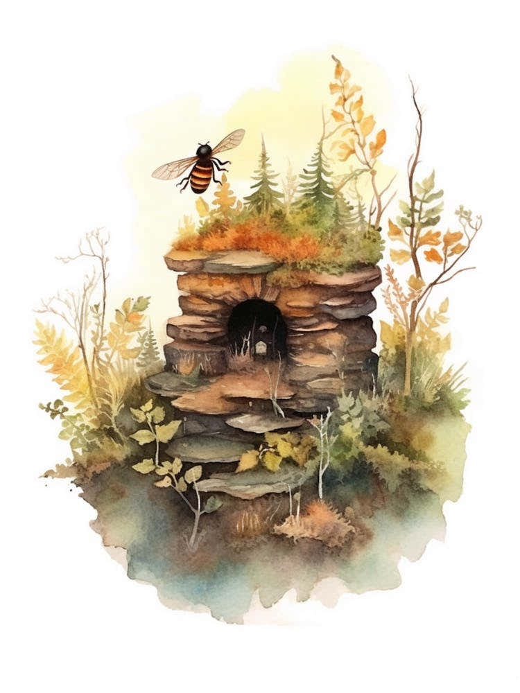 Worker Bee Beehive Watercolour Illustration 2