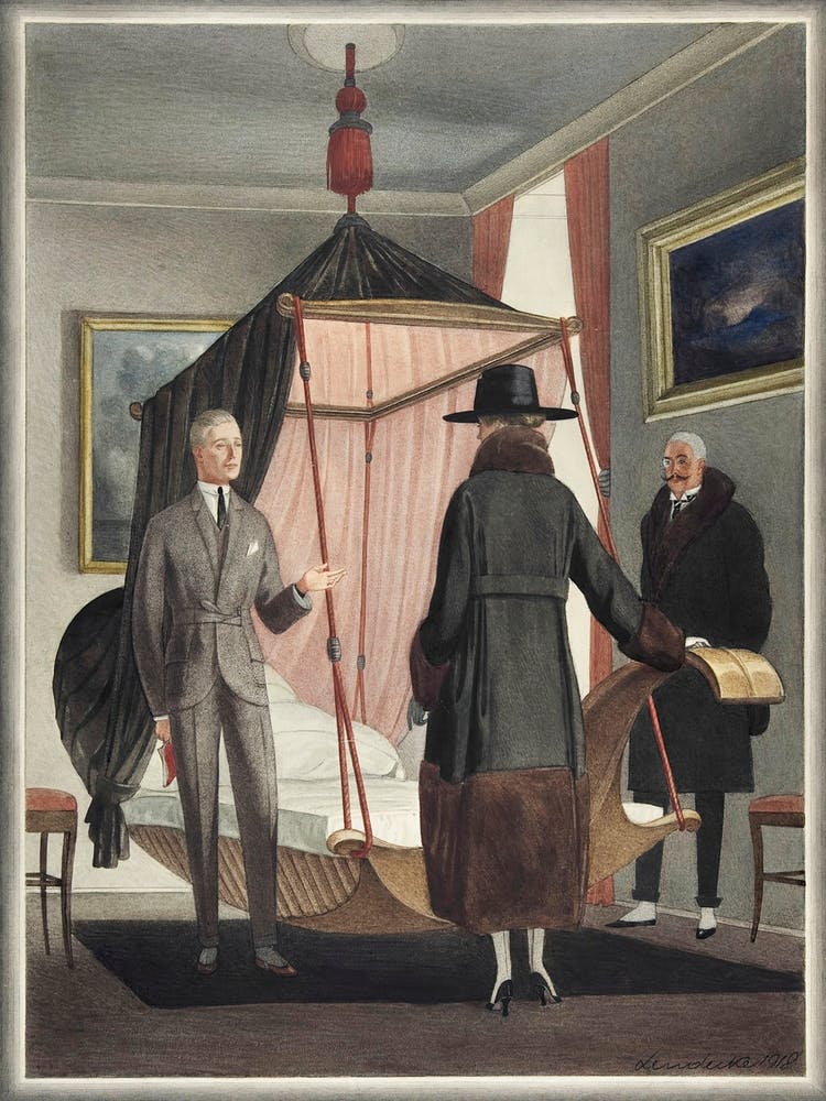 Two Man And A Woman In A Bedroom (1918), Otto Friedrich Carl Lendecke