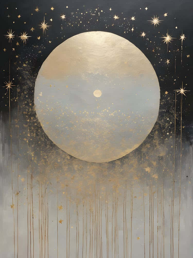 Wabi Sabi Dreams Collection 12 - Japanese Minimalism Abstract Moon Stars Mountains and Trees in Pale Neutral Pastels And Gold Leaf - Soul Scapes Nursery Baby Child or Meditation Room Tranquil Paintings For Serenity and Calm in Your Home