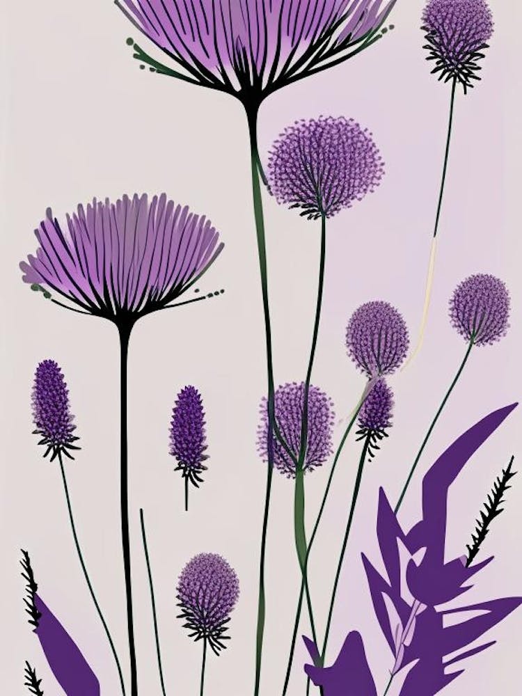 Purple Prairie Clover Wildflower Modern Muted Colours 2