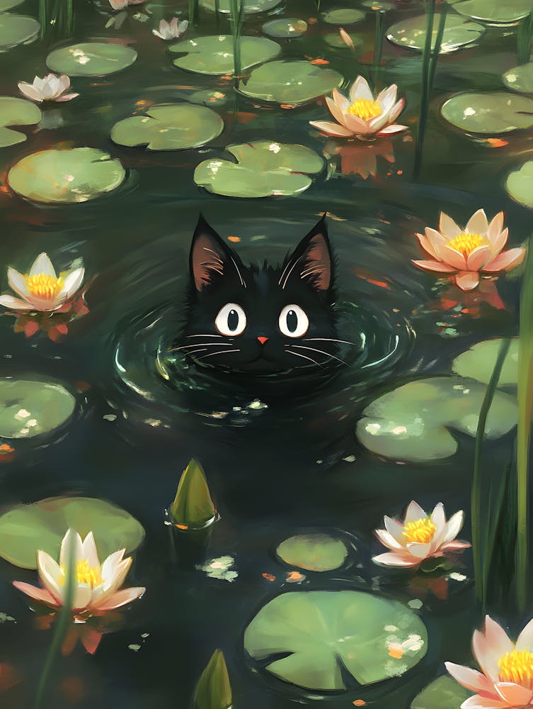 Black Cat In Water 2