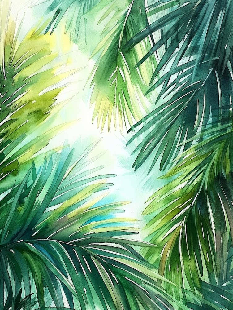 Watercolor Palm Leaves Background