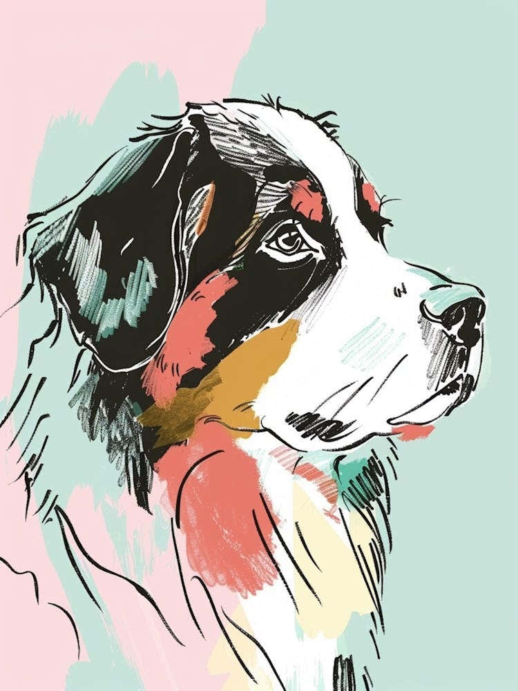 Pastel Bernese Mountain Dog Watercolour Line Illustration 2