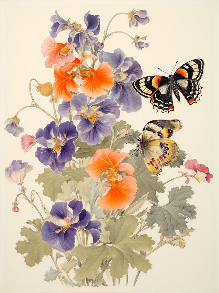 Butterfly Floral Japanese Style Painting 3