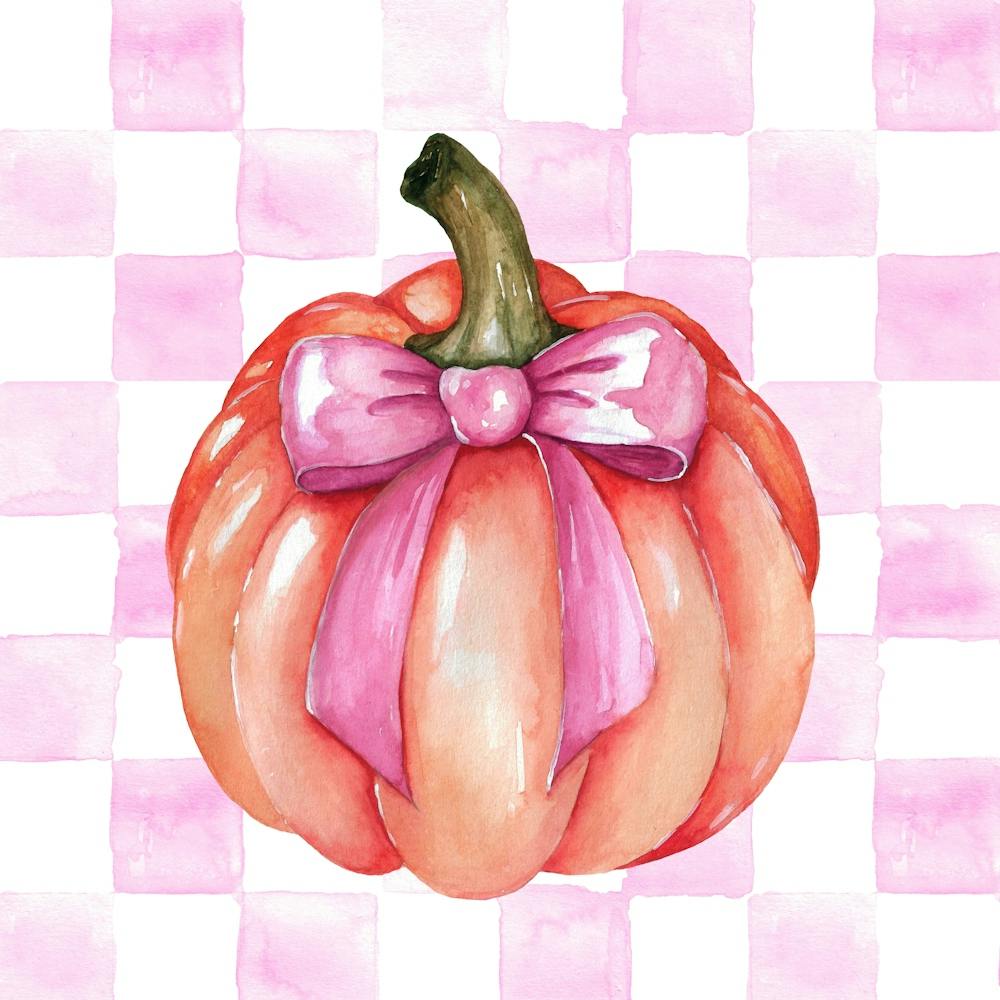 Pumpkin With Pink Bow - Square
