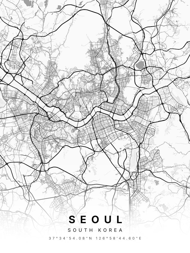 Seoul South Korea White Map