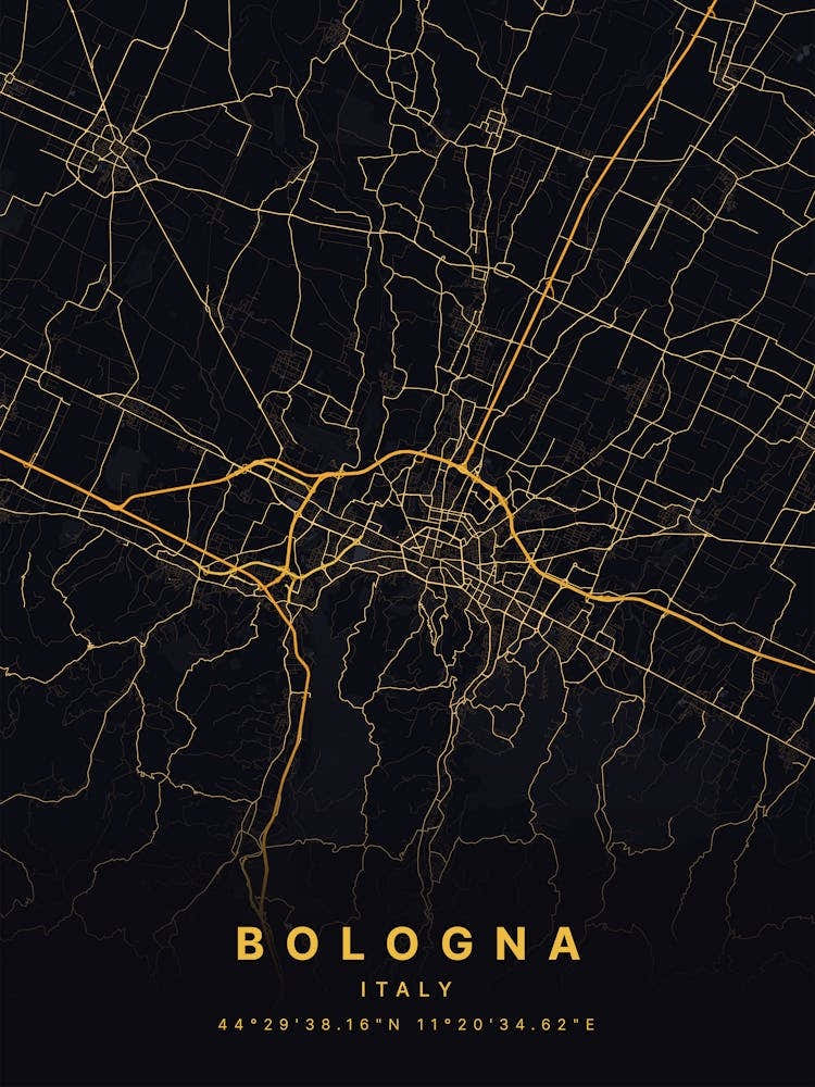 Bologna Italy Black And Gold Map