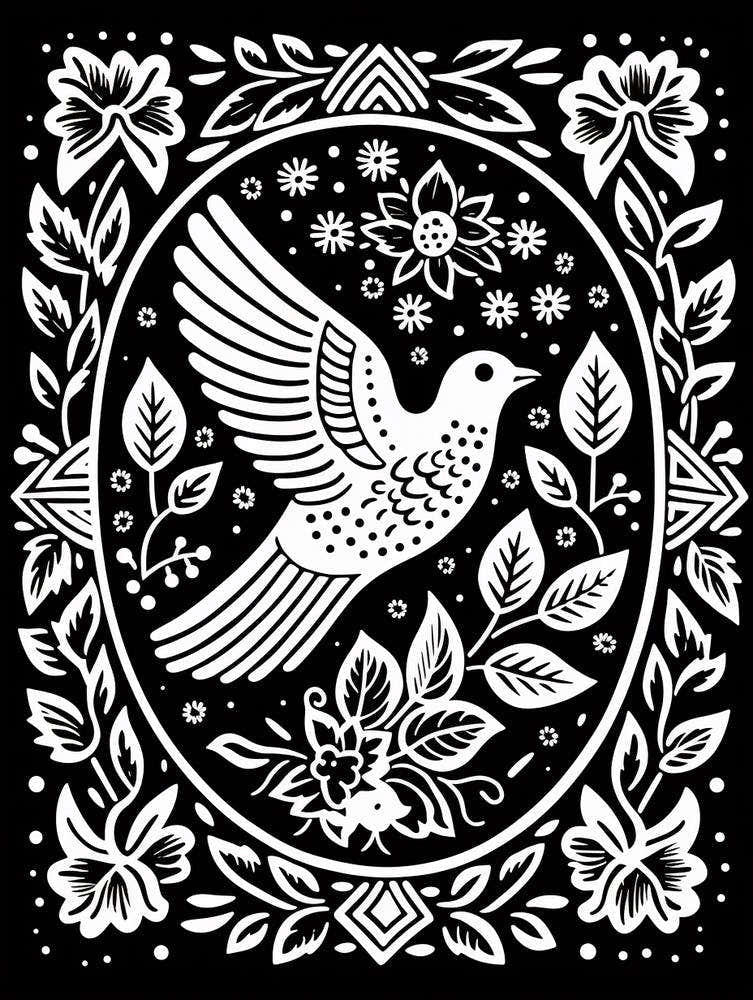B&W Bird Linocut Dove 1