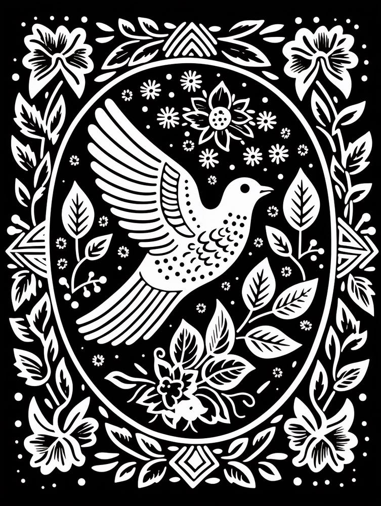 B&W Bird Linocut Dove 1