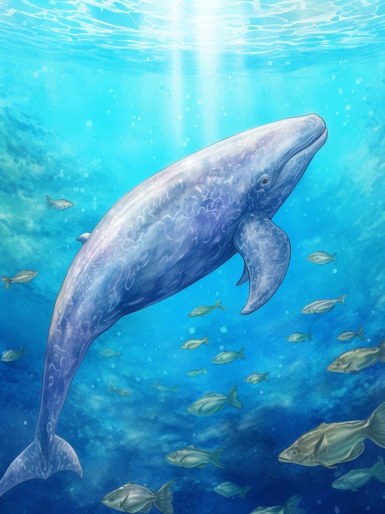 Whale In Ocean Realistic Watercolour 1