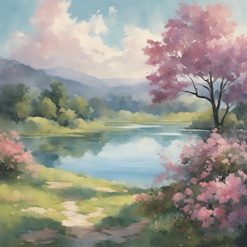 Ethereal Landscape Harmony - Cherry Blossoms