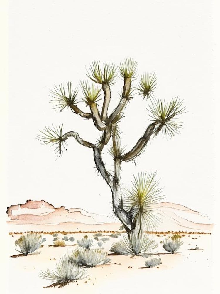Joshua Tree In Desert Minimilist Watercolour  (2)