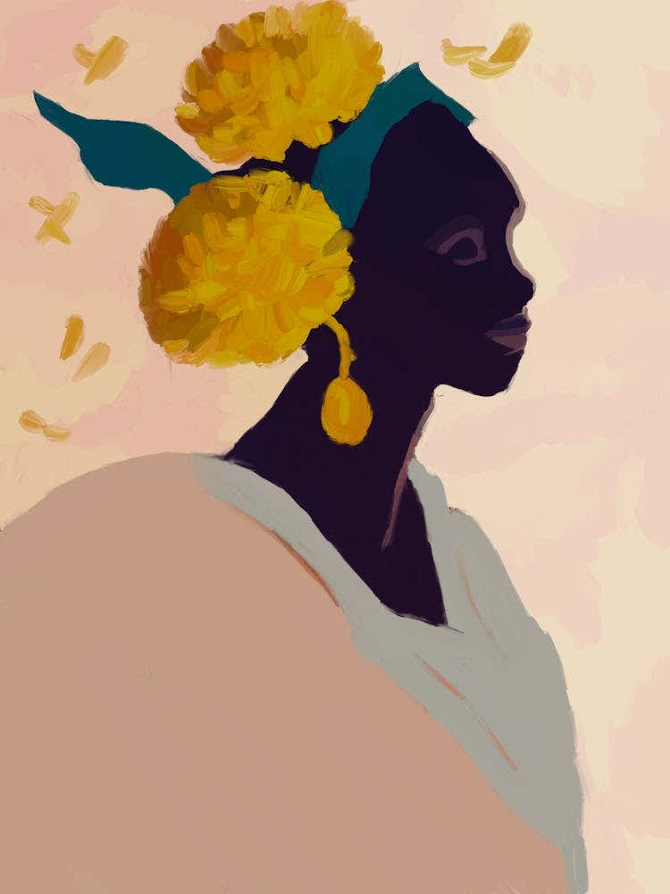 Black Woman With Yellow Flowers