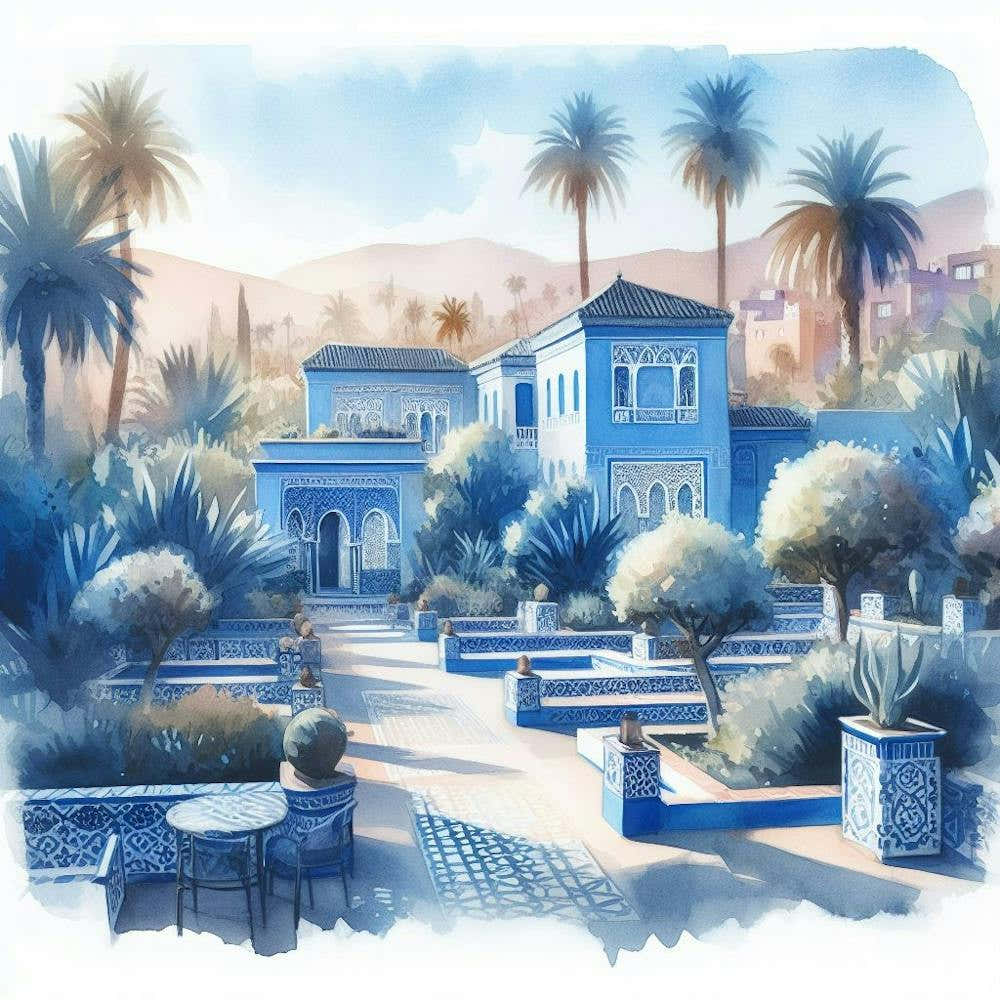 Watercolor Of A House In Morocco Jardin Majorelle Morocco Modern Blue Illustration 5