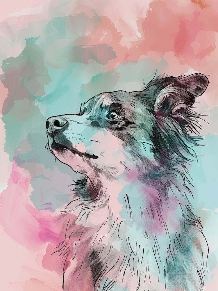Collie Dog Pastel Line Painting 1