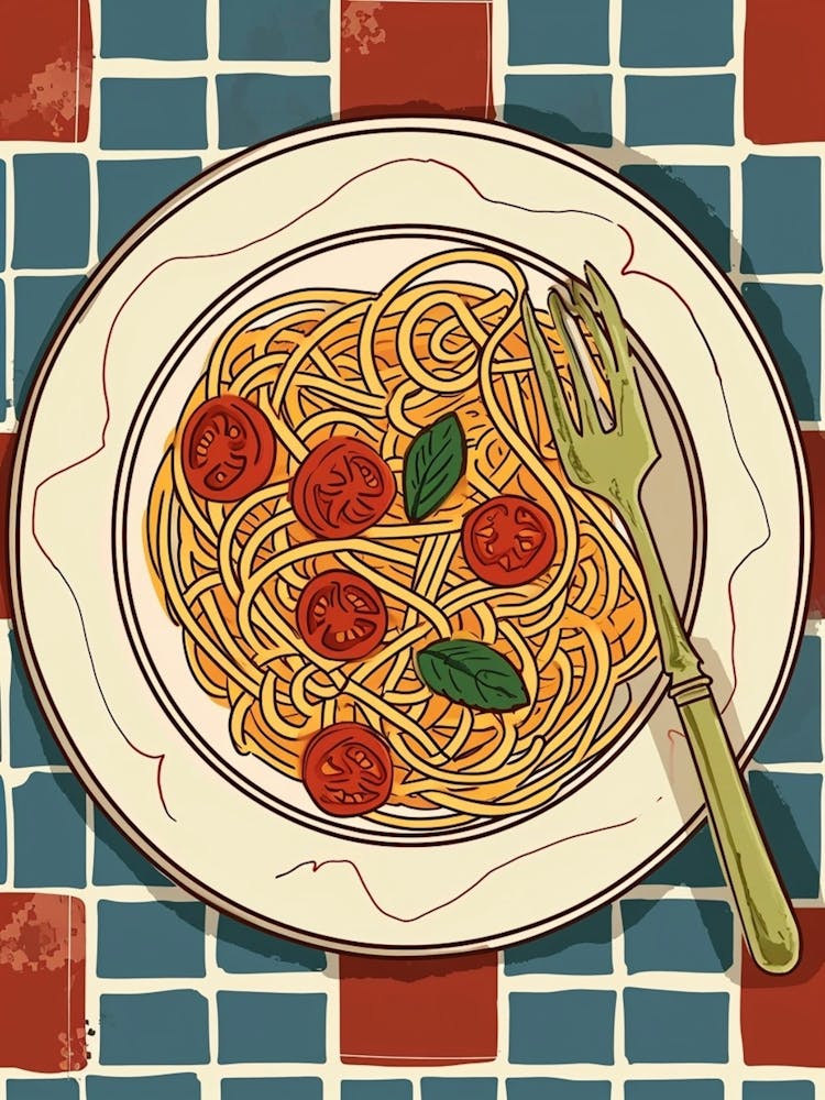Spaghetti On A Tiled Background 2
