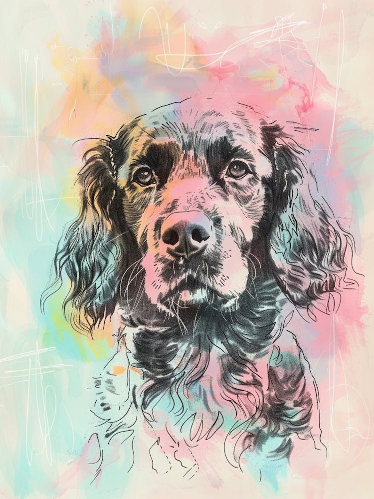 Colourful American Water Spaniel Dog Line Illustration 2