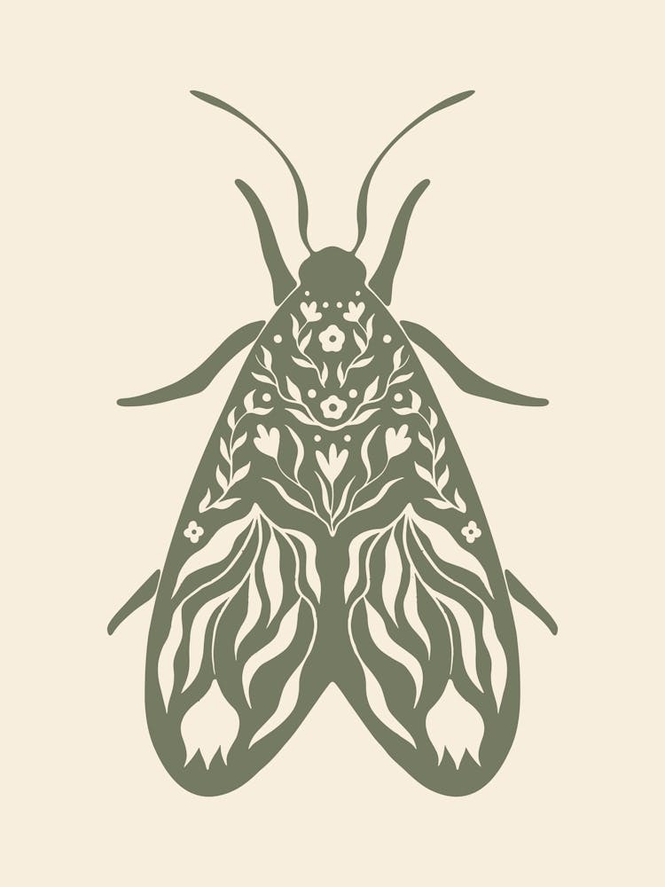 Folk Art Moth 02 - Sage Green