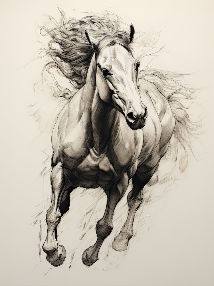 A Horse Painting In The Style Of Hatching And Cross Hatching 1