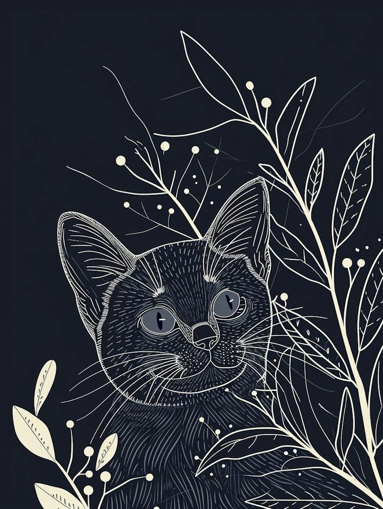 Ojos Azules Cat Minimalist Illustration 3