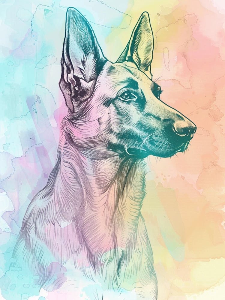 German Shepherd Dog Pastel Line Painting 1