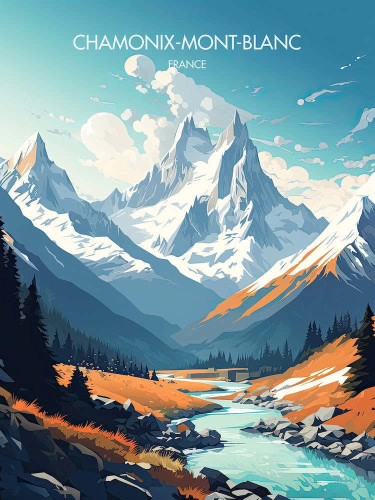 Poster Of Chamonix Mont Blanc   France, Ski Resort Illustration 3