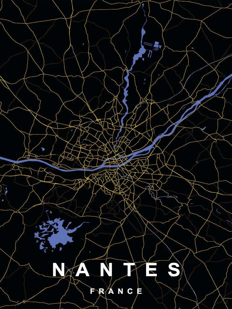 Nantes France City Map Black and Gold