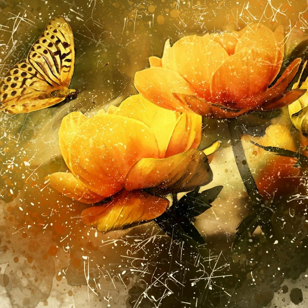 Yellow Peonies With Butterfly