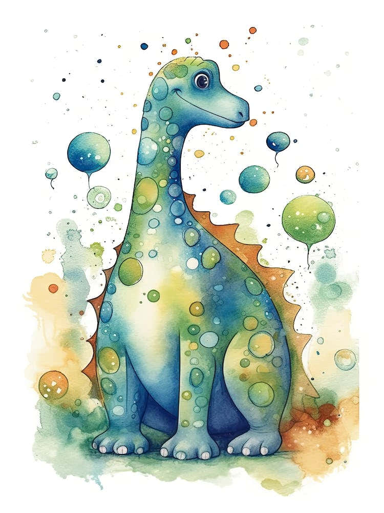 Diplodocus Cute Dinosaur Watercolour 4
