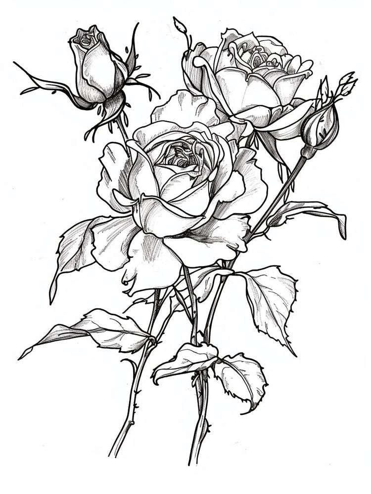 Black And White Rose Line Drawing 2