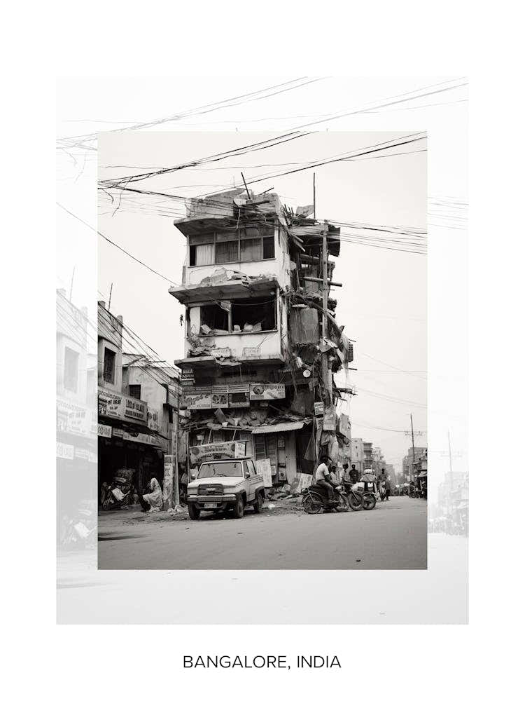 Poster Of Bangalore, India, Black And White Old Photo 4