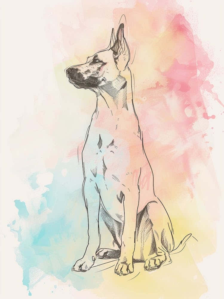 German Shepherd Watercolour Line Illustration