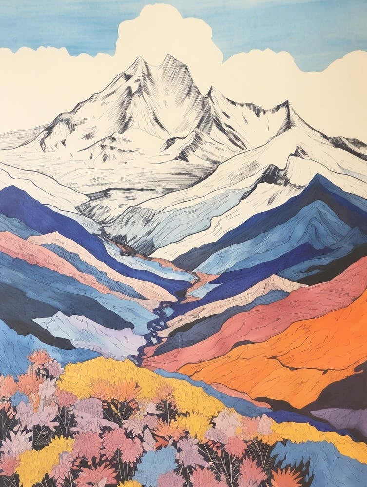 Mount Elbrus Russia 1 Colourful Mountain Illustration