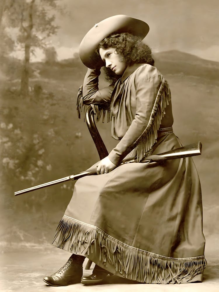 Cowgirl With A Gun, Annie Oakley Portrait, Old Photo