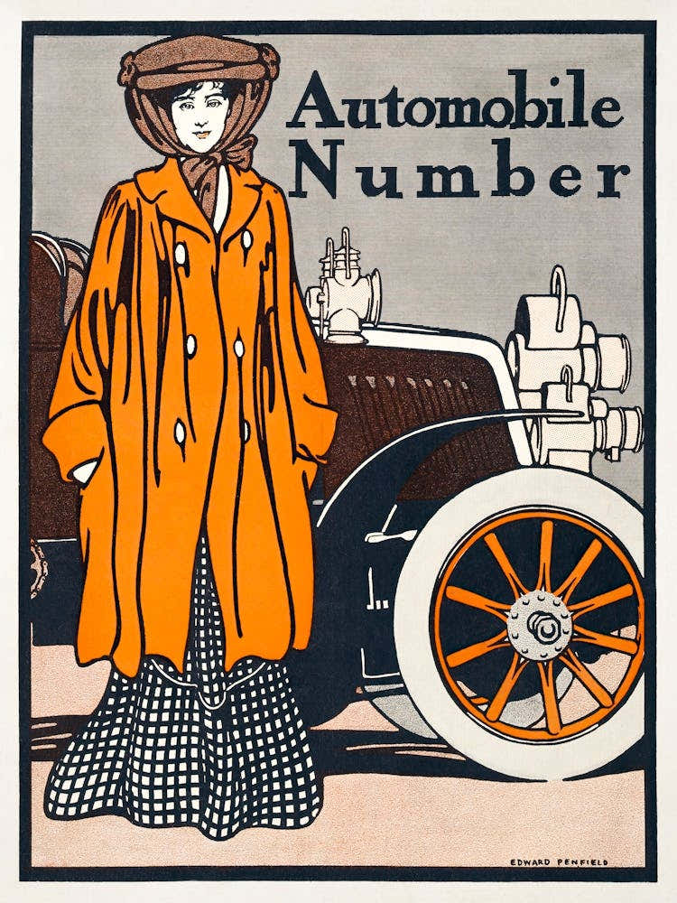 Woman And A Vintage Car (1903), Edward Penfield