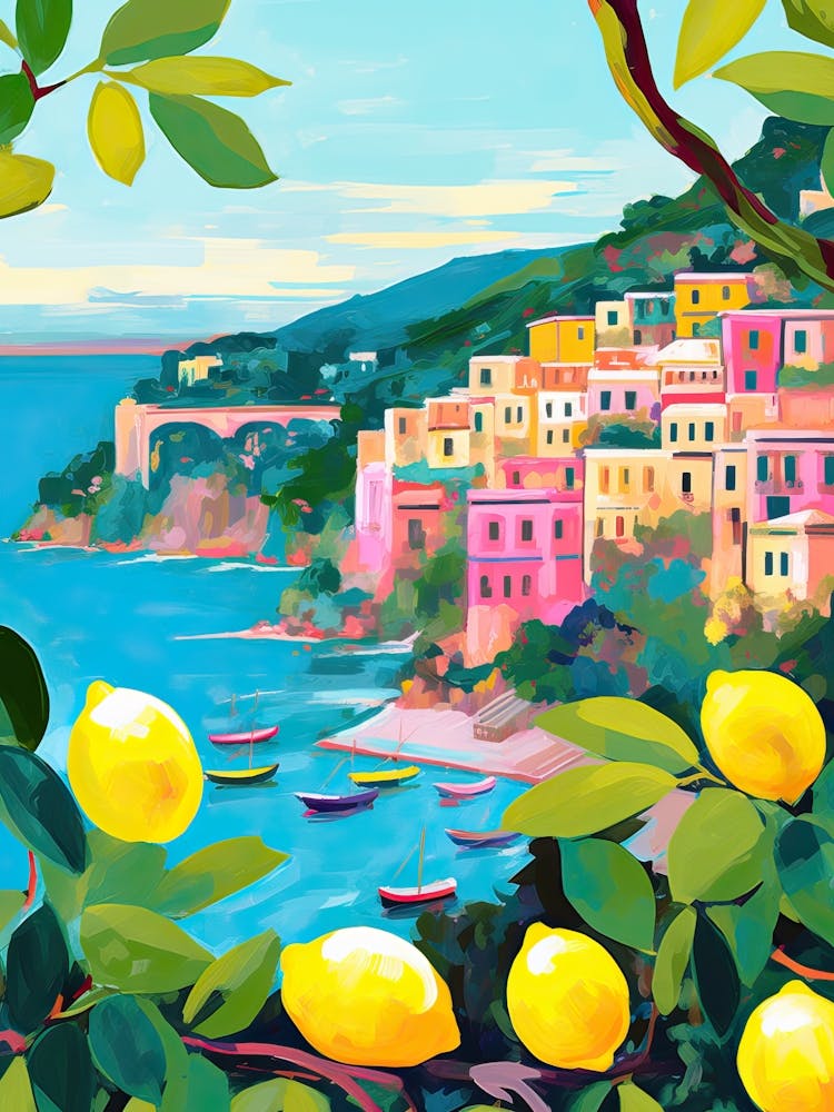 Lemons In Amalfi Travel Painting Italy
