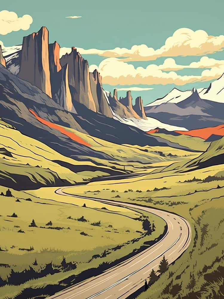 Torres Del Paine Circuit Chile 2 Vintage Travel Illustration