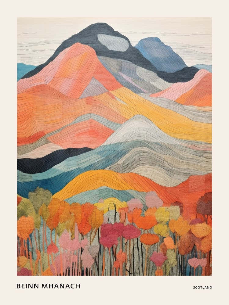 Beinn Mhanach Scotland Colourful Mountain Illustration Poster